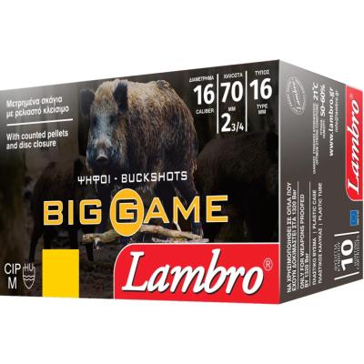 Гладкоцевни патрони Lambro Buckshot -   кал.16   30 гр., № 8/0, Тапа