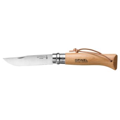 Нож Opinel №8 инокс, дръжка бук с кожена връзка